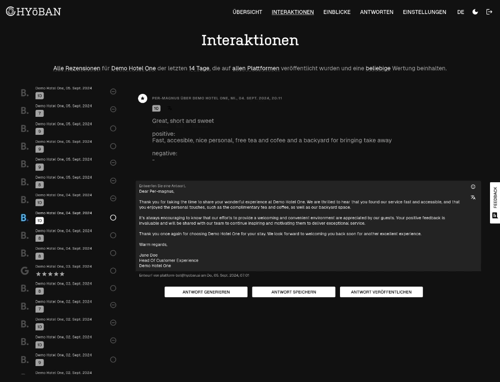 Dashboard: Interactions